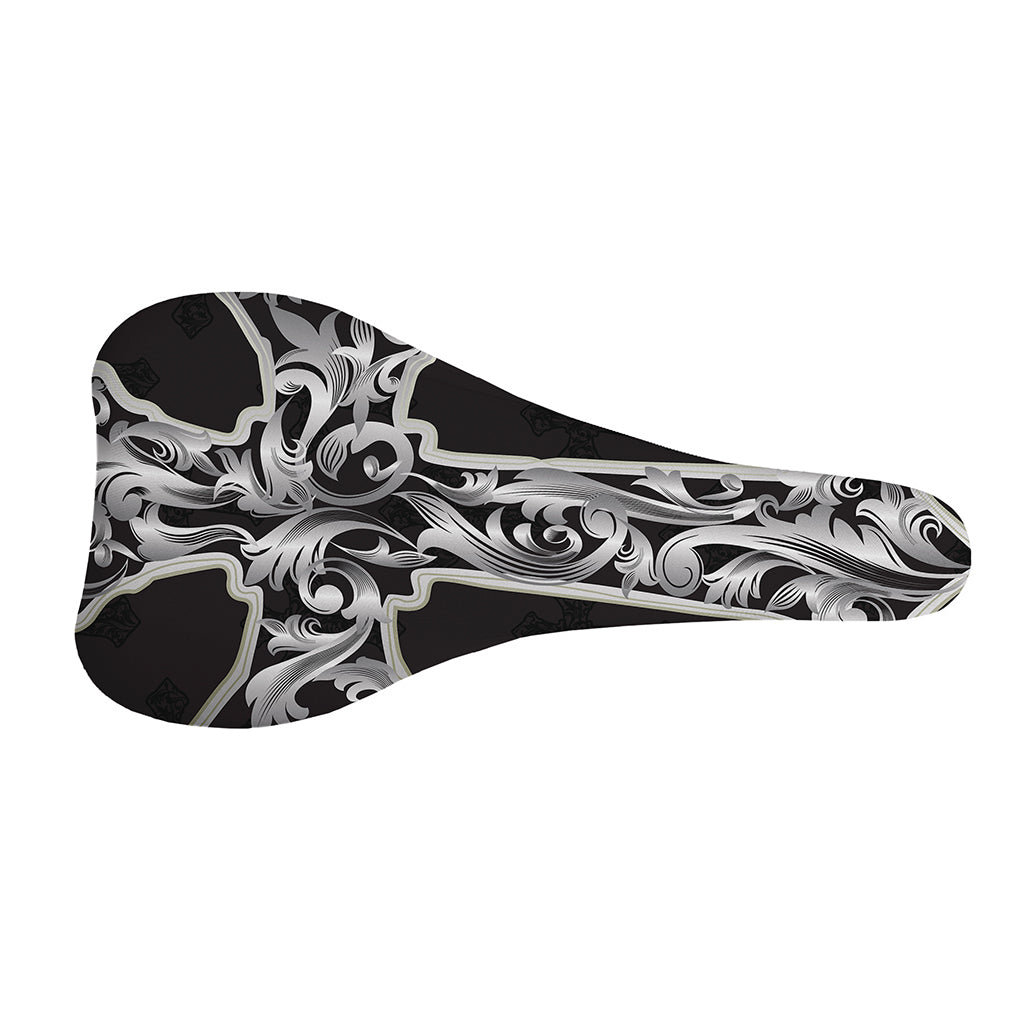 Ornamental Silver Cross Print Bicycle Seat Cover
