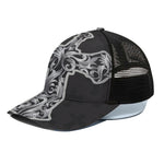 Ornamental Silver Cross Print Black Mesh Trucker Cap