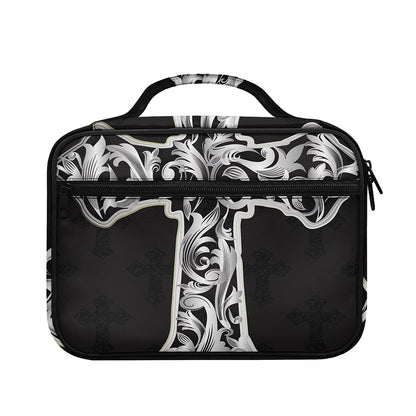 Ornamental Silver Cross Print Briefcase Bible Bag