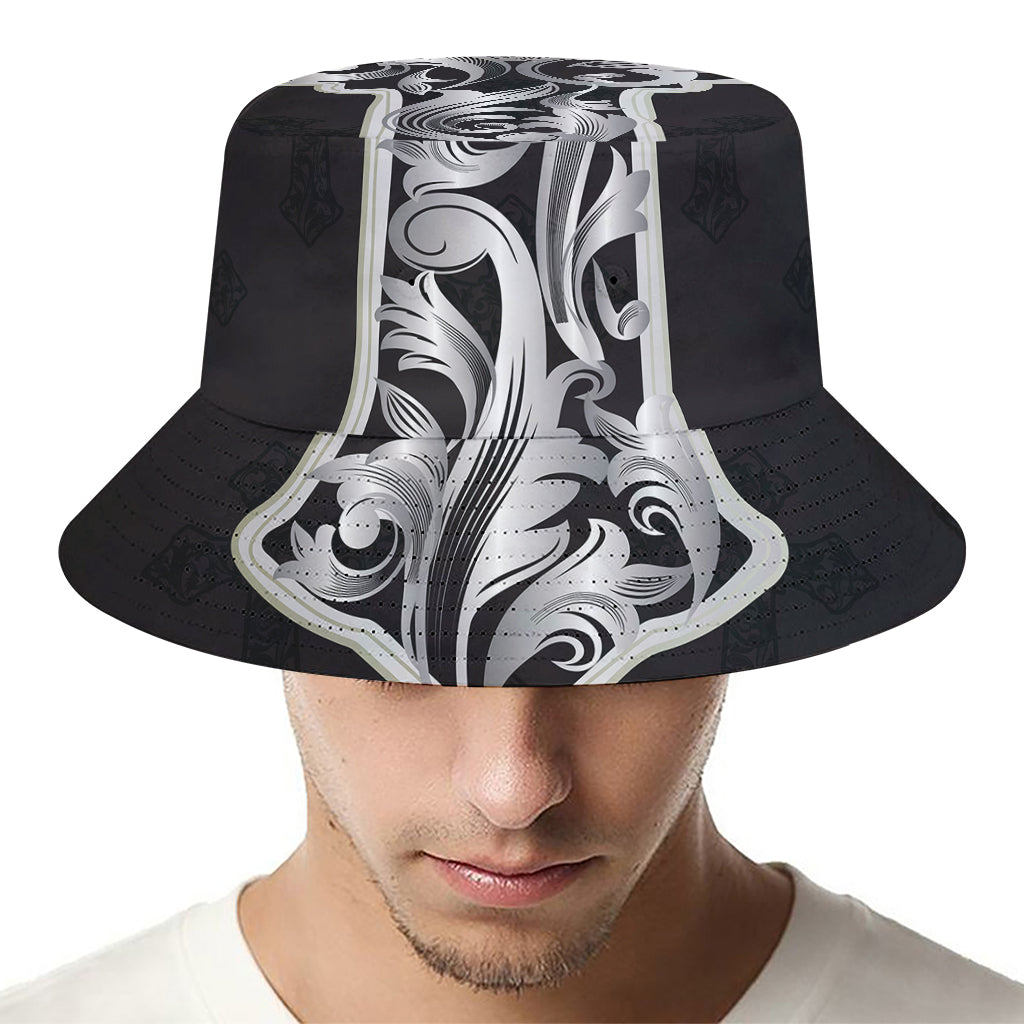 Ornamental Silver Cross Print Bucket Hat