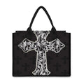 Ornamental Silver Cross Print Canvas Tote Bag