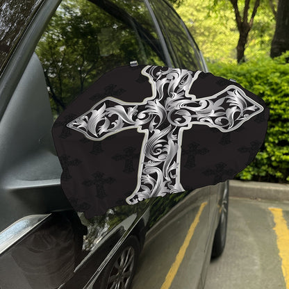 Ornamental Silver Cross Print Car Side Mirror Covers
