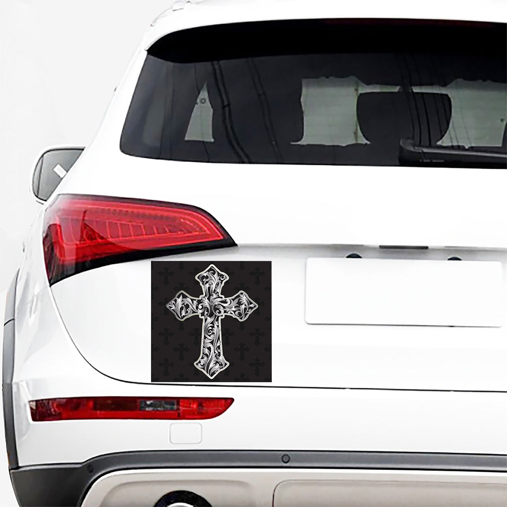 Ornamental Silver Cross Print Car Sticker