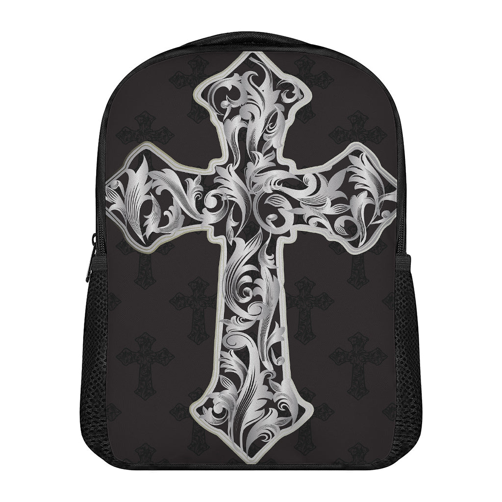 Ornamental Silver Cross Print Casual Backpack