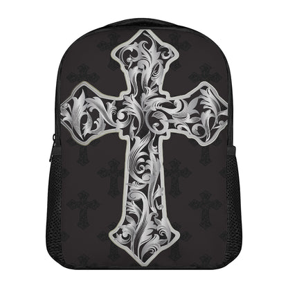 Ornamental Silver Cross Print Casual Backpack