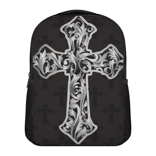 Ornamental Silver Cross Print Casual Backpack