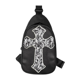 Ornamental Silver Cross Print Chest Bag