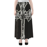 Ornamental Silver Cross Print Chiffon Maxi Skirt