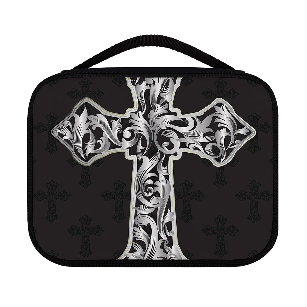 Ornamental Silver Cross Print Classic Bible Case