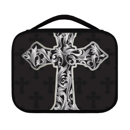 Ornamental Silver Cross Print Classic Bible Case