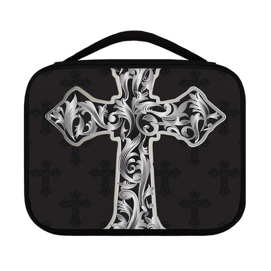 Ornamental Silver Cross Print Classic Bible Case