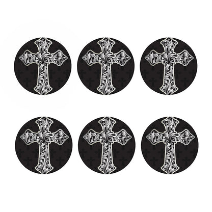 Ornamental Silver Cross Print Coaster Set