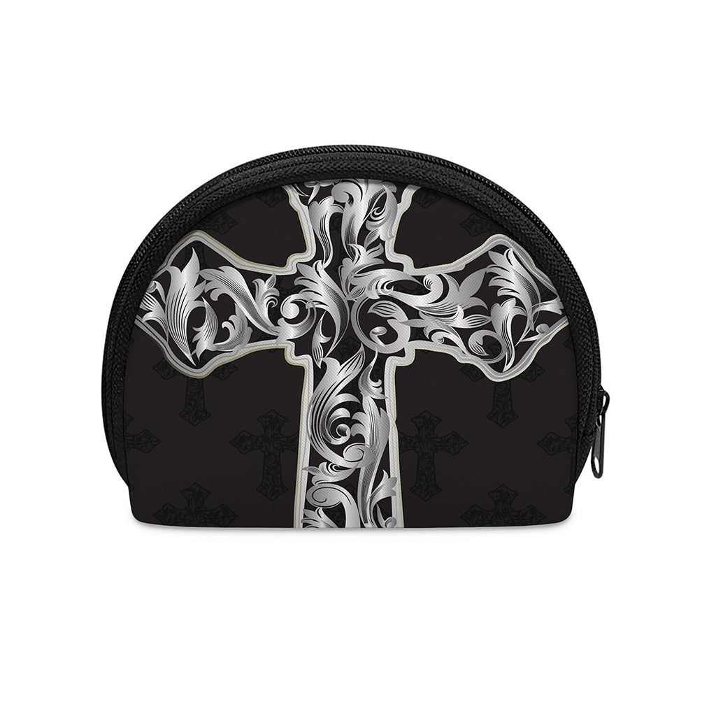 Ornamental Silver Cross Print Coin Purse