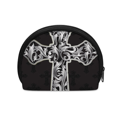 Ornamental Silver Cross Print Coin Purse
