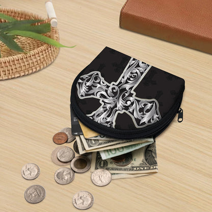 Ornamental Silver Cross Print Coin Purse