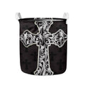 Ornamental Silver Cross Print Collapsible Laundry Basket