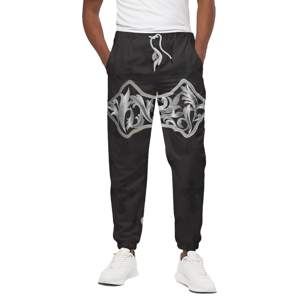 Ornamental Silver Cross Print Cotton Pants