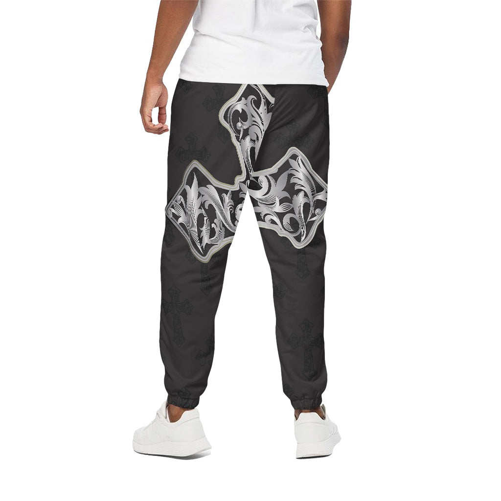 Ornamental Silver Cross Print Cotton Pants