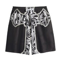 Ornamental Silver Cross Print Cotton Shorts