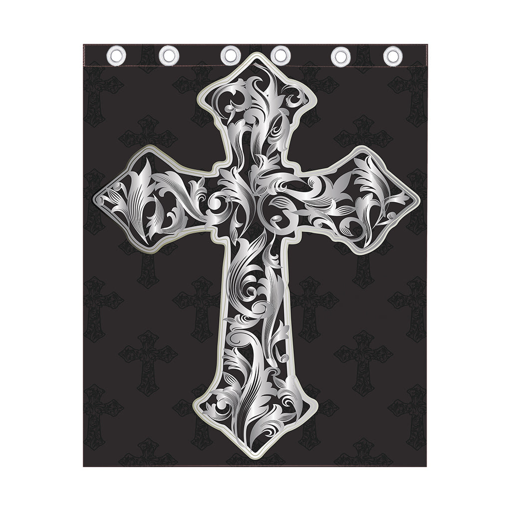 Ornamental Silver Cross Print Curtain