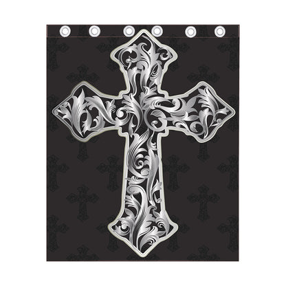 Ornamental Silver Cross Print Curtain