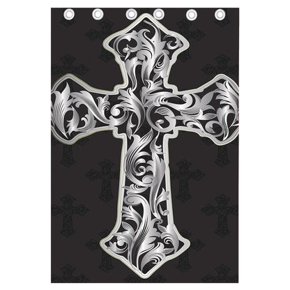 Ornamental Silver Cross Print Curtain