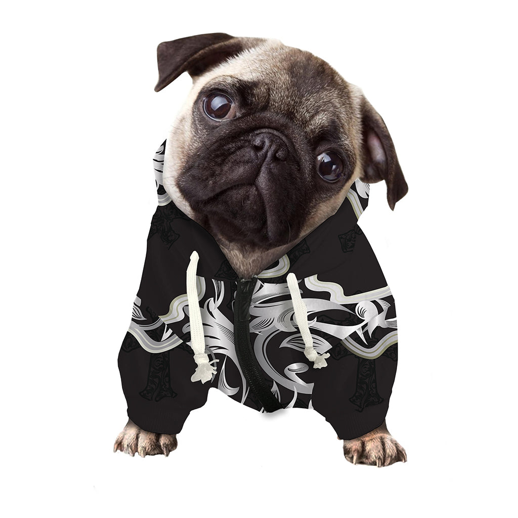 Ornamental Silver Cross Print Dog Zip Up Hoodie