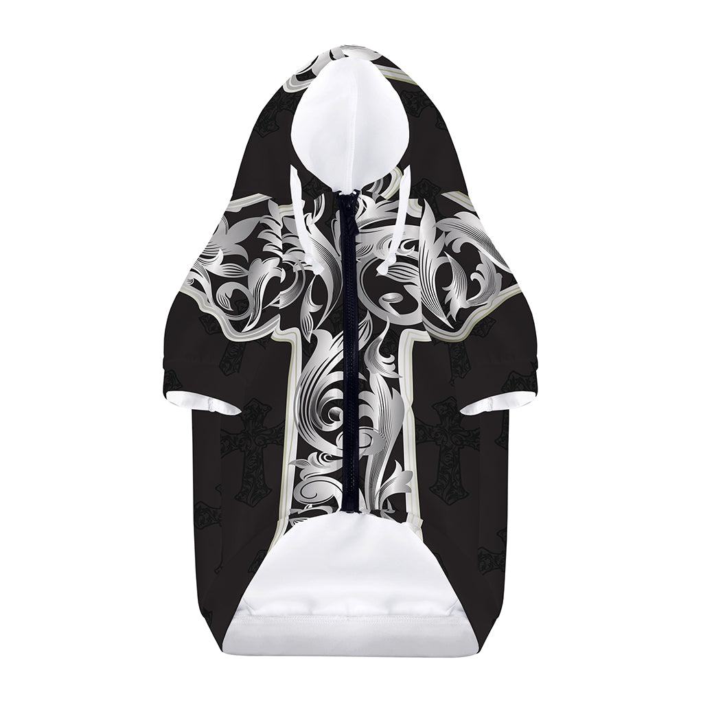 Ornamental Silver Cross Print Dog Zip Up Hoodie
