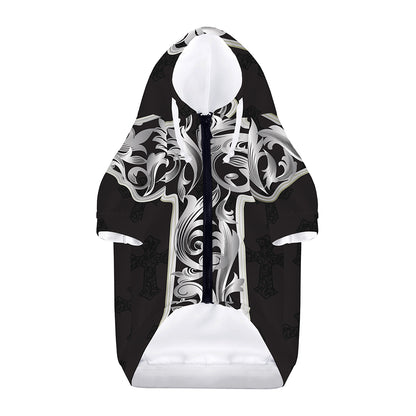 Ornamental Silver Cross Print Dog Zip Up Hoodie