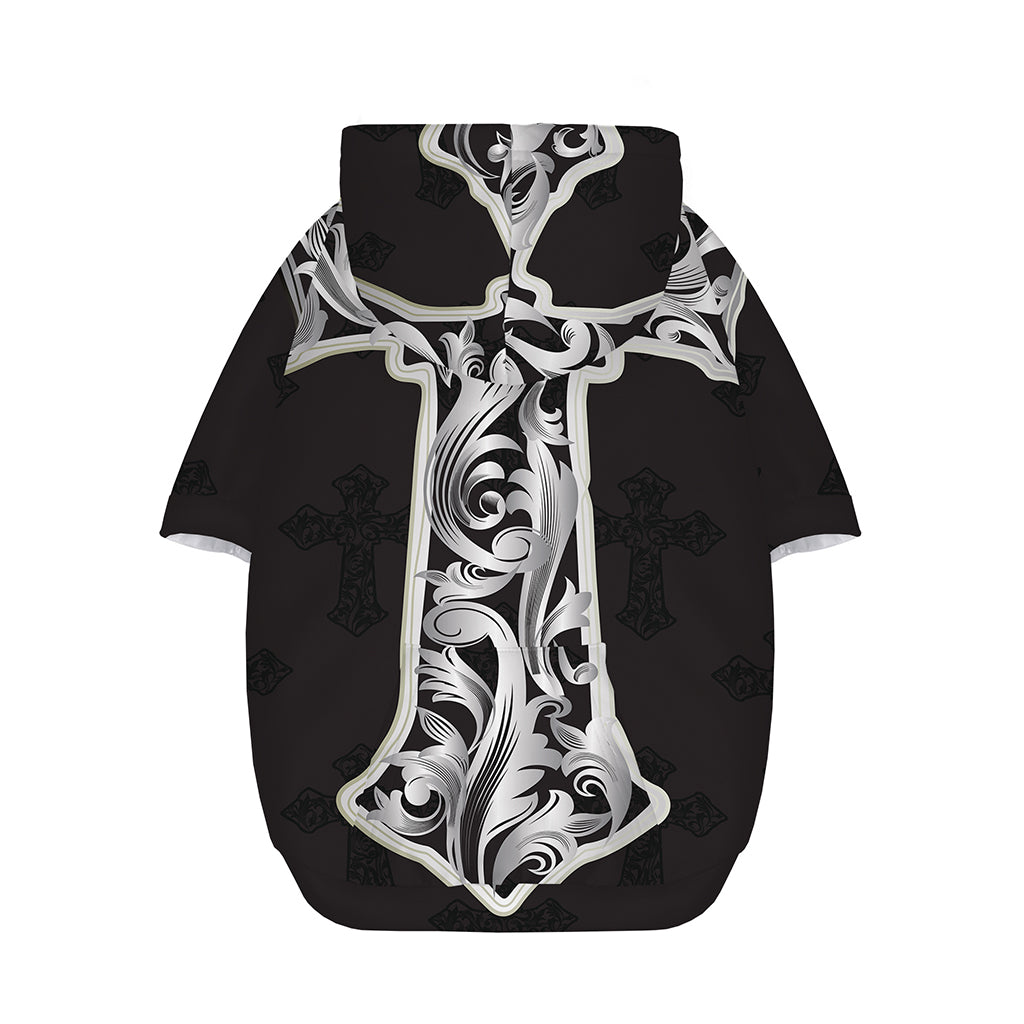 Ornamental Silver Cross Print Dog Zip Up Hoodie
