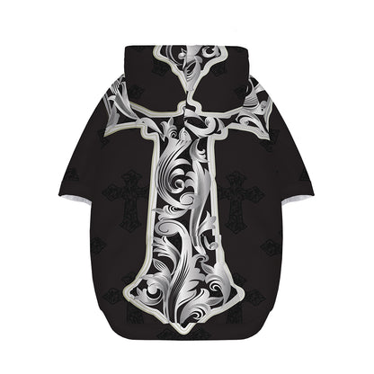 Ornamental Silver Cross Print Dog Zip Up Hoodie