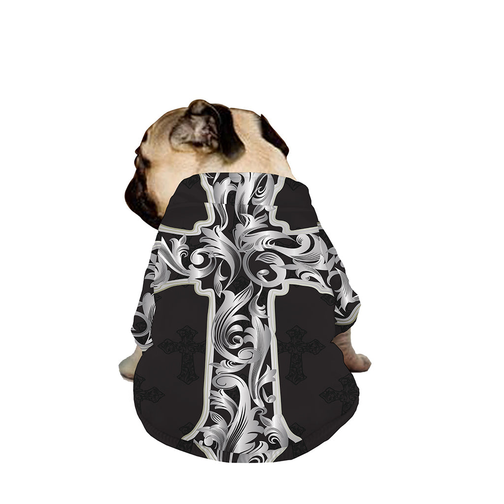 Ornamental Silver Cross Print Dog Zip Up Jacket
