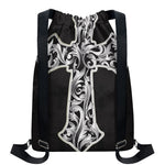 Ornamental Silver Cross Print Drawstring Backpack