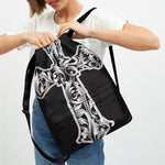 Ornamental Silver Cross Print Drawstring Backpack