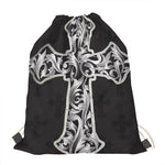 Ornamental Silver Cross Print Drawstring Bag