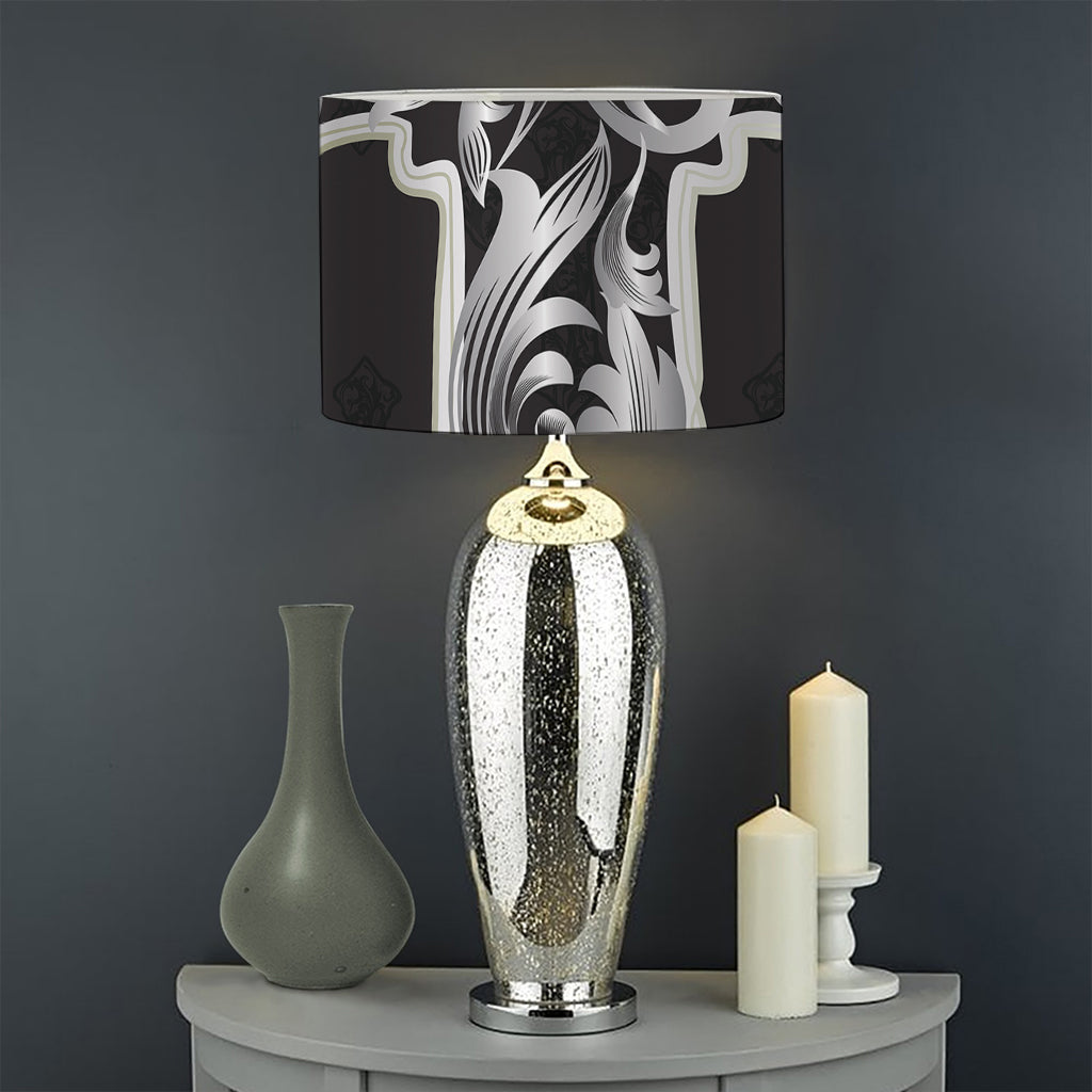 Ornamental Silver Cross Print Drum Lamp Shade