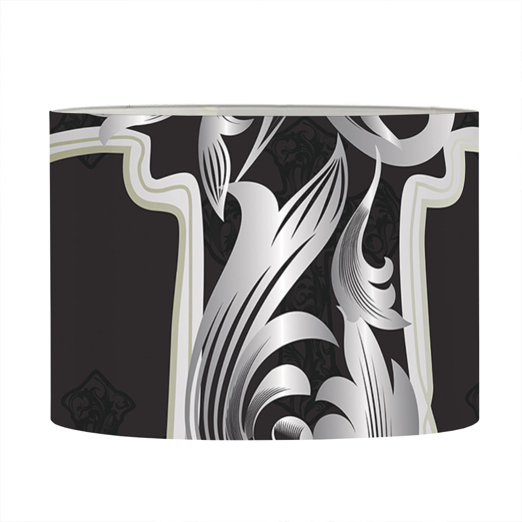 Ornamental Silver Cross Print Drum Lamp Shade