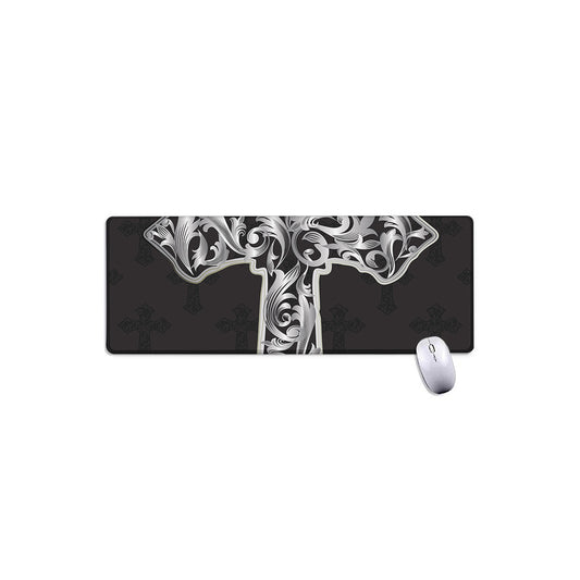 Ornamental Silver Cross Print Extended Mouse Pad