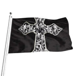 Ornamental Silver Cross Print Flag