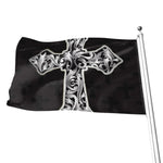 Ornamental Silver Cross Print Flag