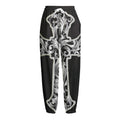 Ornamental Silver Cross Print Fleece Lined Knit Pants