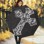 Ornamental Silver Cross Print Foldable Umbrella