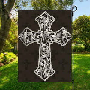 Ornamental Silver Cross Print Garden Flag