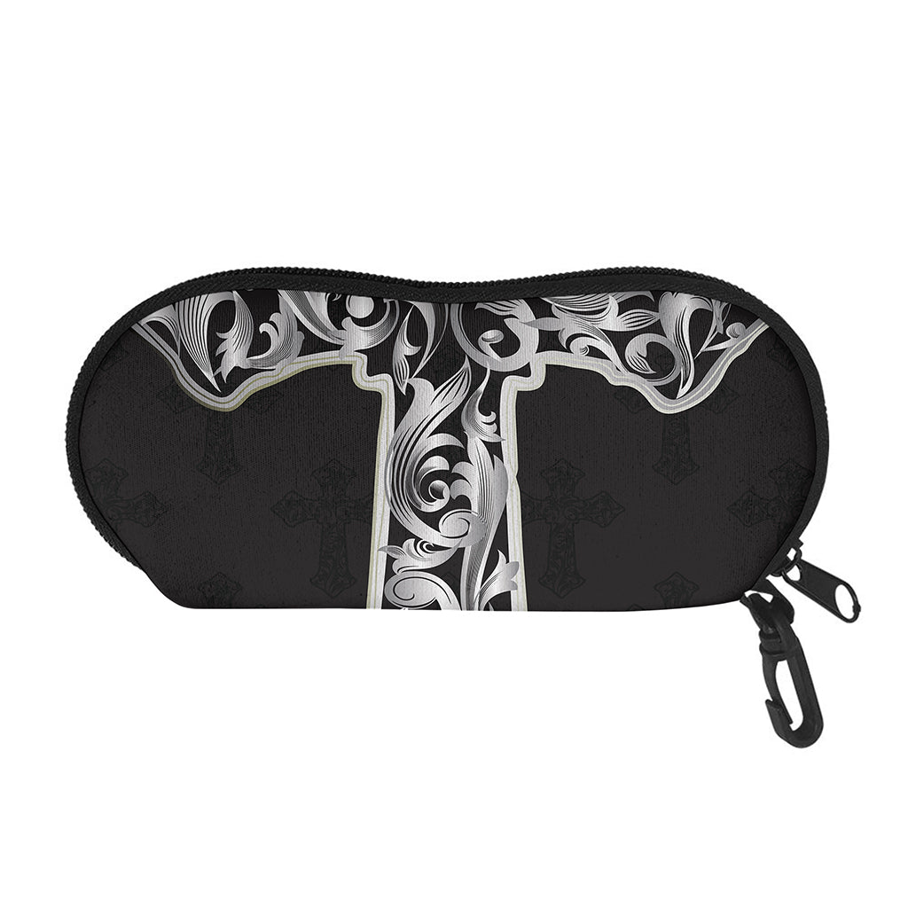 Ornamental Silver Cross Print Glasses Case