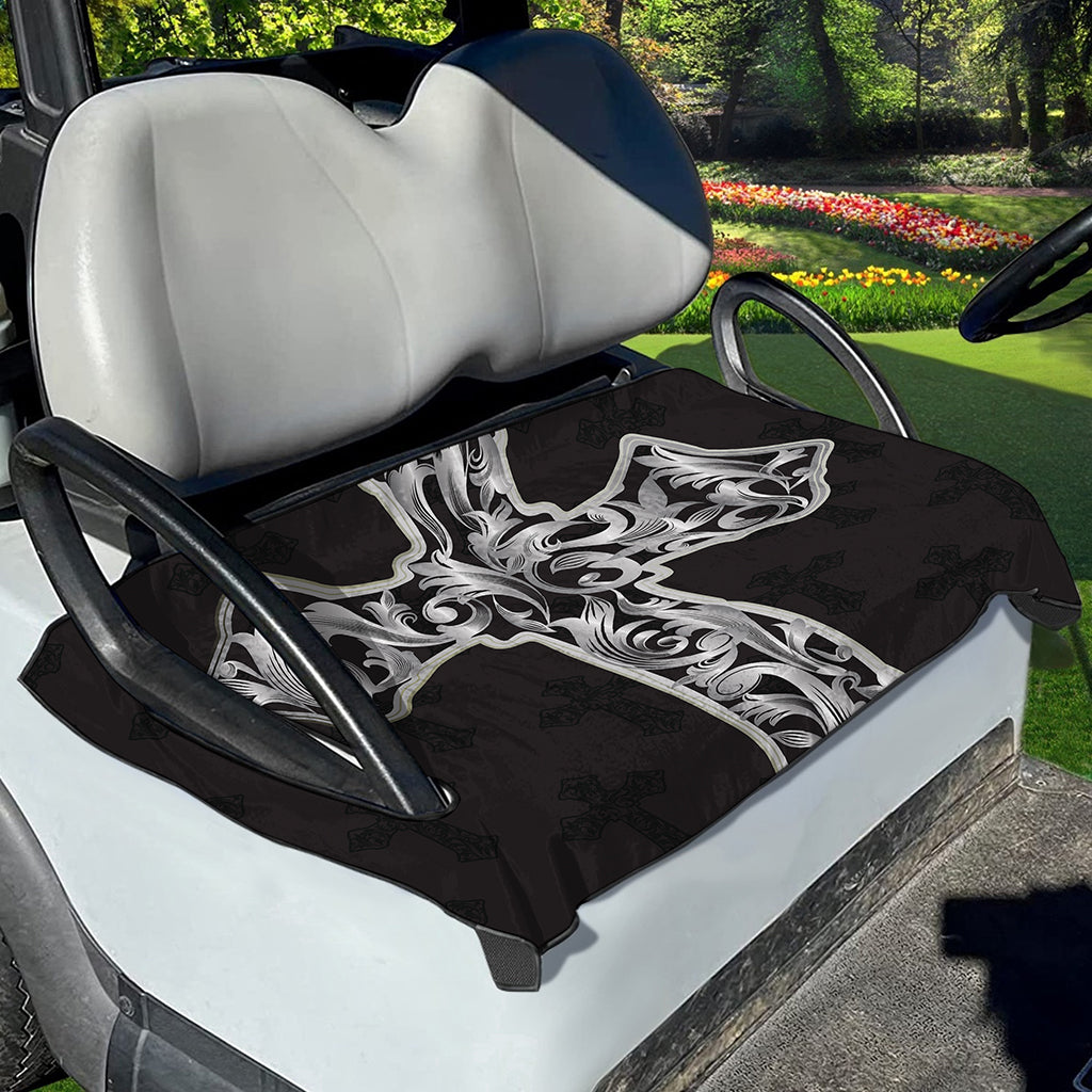 Ornamental Silver Cross Print Golf Cart Seat Cover