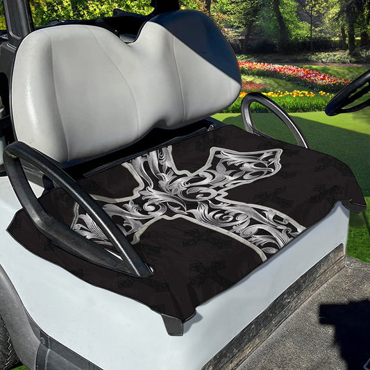 Ornamental Silver Cross Print Golf Cart Seat Cover