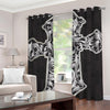 Ornamental Silver Cross Print Grommet Curtains