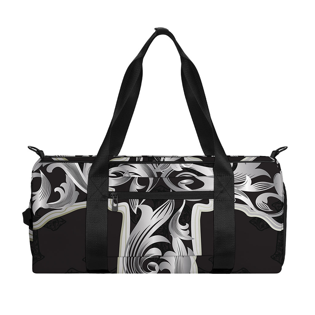 Ornamental Silver Cross Print Gym Bag