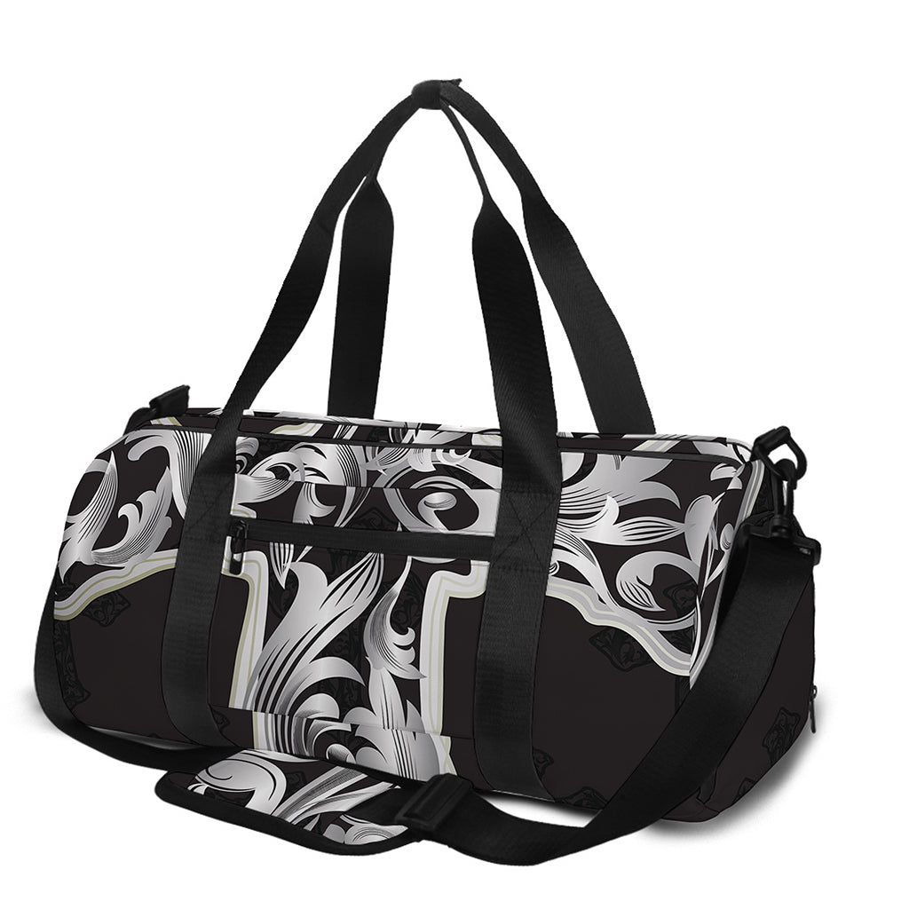 Ornamental Silver Cross Print Gym Bag