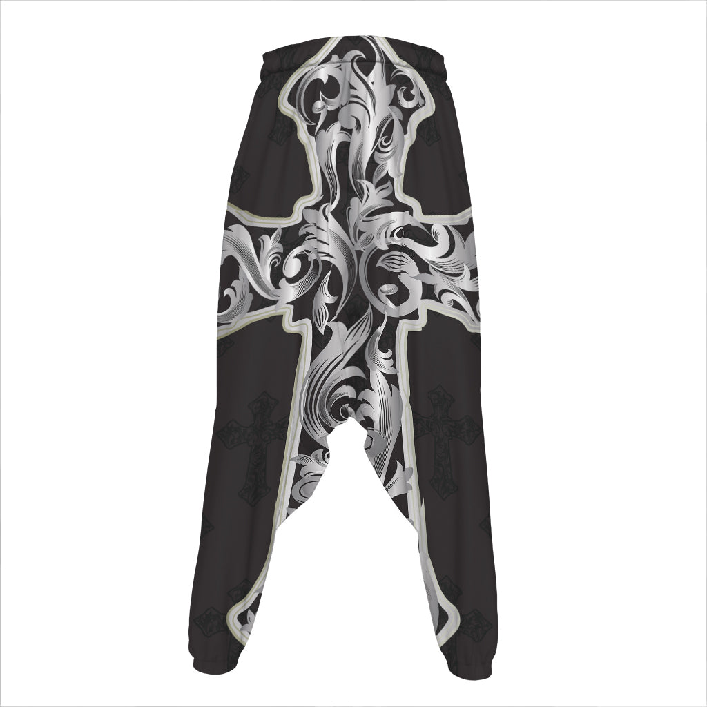 Ornamental Silver Cross Print Hammer Pants